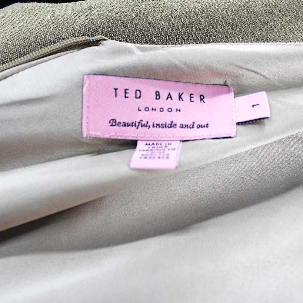 Ted Baker London Dress Radiant Accordion Pleated Sleeveless Sheath Khaki/Camel - Picture 7 of 8
